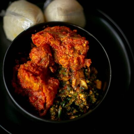 Pounded with Efo Riro & Goat Meat